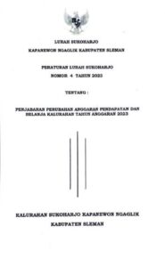 PERLUR SUKOHARJO NO 4 TAHUN 2023 TENTANG PENJABARAN PERUBAHAN ANGGARAN PENDAPATAN DAN BELANJA KALURA