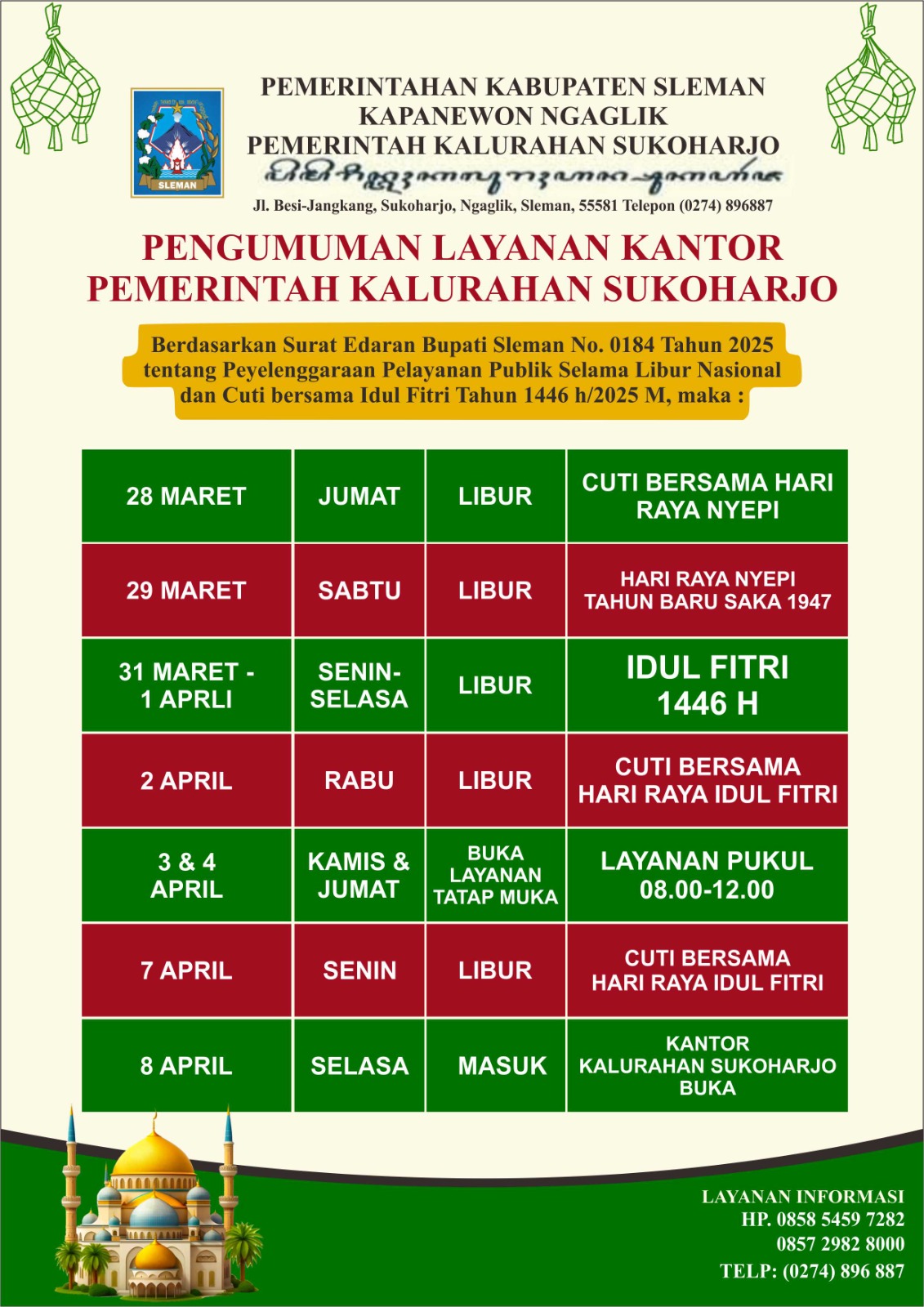 PENGUMMUMAN LAYANAN PEMERINTAH KALURAHAN SUKOHARJO